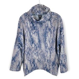 Clara Sunwoo Python Cowl Neck Waffle Knit Oversized Sweater Top Tipped Hemline